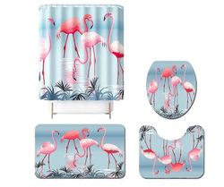 Flamingo Print Kylpyhuoneverho Cartoon Digital Kylpyhuone Liukumaton mattosarja Suihkuverho Neliosainen setti 180*180cm
