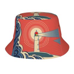 Majakkakuvioinen ämpärihattu naisille Miehet Aurinkohatut Rantakalastuslakki Unisex Travel Outdoor Caps
