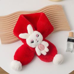 Børns Vinter fortykket Varm Cute Rabbit Cartoon Imitation Rex Rabbit Fur Plys Baby Bib for mænd og kvinder rød