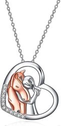Hevonen riipus kaulakoru korut, 925 Sterling Hopea Tytöt Embrace Hevonen (hevonen tyttö kaulakoru)