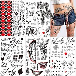 Heytea Suurikokoiset tatuoinnit Suicide Squad Joker Harley Quinnille, 5 arkkia Väliaikaiset tatuointitarrat Harley Quinn Jokerille täydellinen