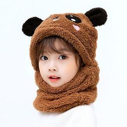 Vinter Børn Hatte Strikkede Hatte Baby Girl Plus Velvet Cartoon Hat Face Tørklæde Baby Hat Cute Cat Ears Hat Børn brun