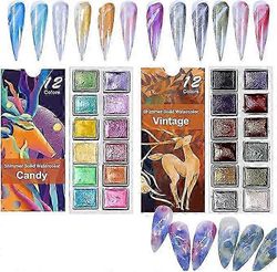 24 väriä kynsipigmenttijauhepaletti, akvarellikynsimaalijauhe kynsitaidepaletti geelimaali N:lle 1 set