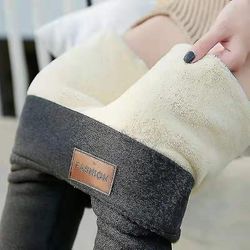 Talvi Sherpa Fleece vuorattu leggingsit naisille, korkea vyötärö joustava paksu kashmir leggingsit muhkea lämmin lämpö Harmaa M