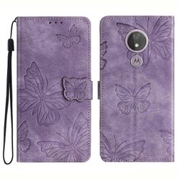 Motorola Moto G7 Power Skin-touch PU nahkakotelo painettu jalusta lompakko puhelimen kansi Violetti