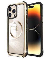 Treingi Rustfrit metalklart telefoncover, der er kompatibelt med iphone 14 Pro Max / 14 Pro stødsikkert cover Guld med Magsafe