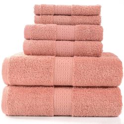 6 stk Badehåndklæder | 100% bomuld lav fnug &ekstra absorberende (Pink)