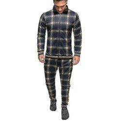 Forår Efterår Fashion Plaid Træningsdragt Casual 2 stykker Sæt Jakke + bukser Suit Khaki M60-70(KG)