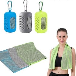 3 kpl jäähdytyspyyhe pehmeä mikrokuitu kannettavilla silikoniholkeilla, joogaan ja joogaan Muut aktiviteetit (30 x 90cm - sininen, harmaa, vihreä)