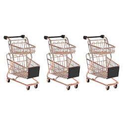 Kaksitasoinen taitettava metallinen ostoskärry ruusukultaviimeistelyllä, takorautainen kompakti säilytyskärry Ruusu kullan