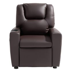 Succebuy Lasten lepotuoli, mukinpidikkeellä, 101-121 säädettävä selkänoja, PU-nahkainen lepotuolisohva jalkatuella, 41 kg kuorma, ruskea