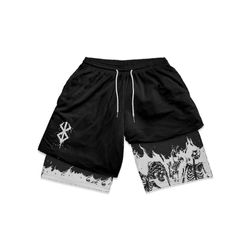 Sssxv Anime Gym Shorts Mænd Kvinder Bersærk Manga 3D Print 2 I 1 Performance Shorts Træning Sommer Quick Dry CompressionKorte bukser 14 L