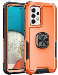 Sotilasluokan koko kehon iskunkestävä kotelo Samsung Galaxy A53 / A73 / A33 / S10 / S21 / S21 Plus / S22U: lle 360 renkaan jalustalla Oranssi