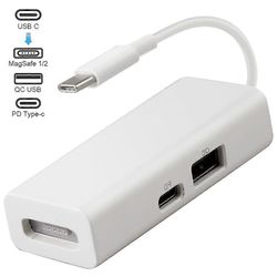USB-C 3-in-1 MagSafe-sovitin, tyyppi C-MagSafe 1/2 -muunnin kannettaville tietokoneille Valkoinen