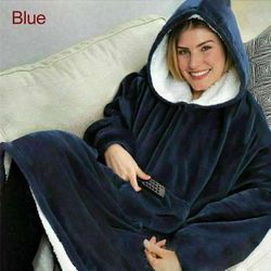 Ultra plys tæppe hættetrøje Oversize Sweatshirt hættetrøje Hyggelig fleece tæppe tæppe tæppe blå