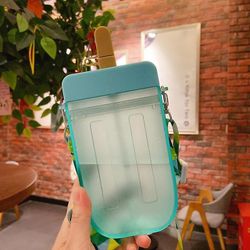 300 ml popsicle formet vandkopflaske med halm lækagesikker tur halm kop juice drikkeflaske med reb til voksne børn