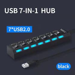 USB 2.0 Hub USB Hub 3.0 Multi USB Splitter Hub Bruk strømadapter 4/7 Port Multiple Expander 2.0 USB-hub med svitsj for PC USB2.0 7-ports (.356)