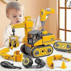 Purkamis- ja kokoonpanotekniikka Kuorma-auto 4 In 1 puomi Kuorma-auto Kaivinkone Poika Kokoonpano Leluauto Liukurata Lapsi Gift-sy