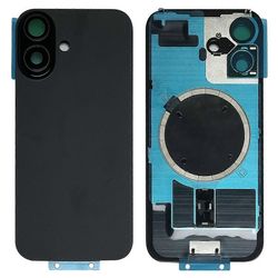 iPhone 16 Plus Akkukotelo kiinnikkeellä + Kameran Linssinsuojus + Magneettirengas Varaosa - Musta