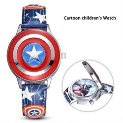 Mylight Spiderman / kaptajn Amerika / iron Man Avengers Superhelt Børn Dreng Quartz Watch Flip Case Børn fødselsdagsgave Captain America