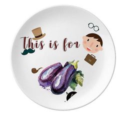 Aubergine Vegetabilske Velsmagende Sund Akvarel Far Dessert Plate Dekorative Porcelæn 8 Tommer Dinner Home