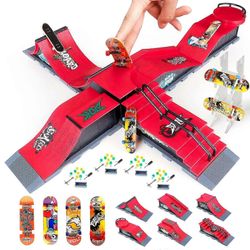 6-osainen Mini Finger skeittilauta ja ramppitarvikesetti, DIY hauska työpöytäskeittipuisto lautapelilelu lapsille ja lapsille (6-in-1)