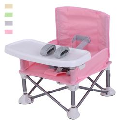 Szkxv Baby Travel Booster Seat, Toddler foldbar campingstol, bærbar baby sæde Pink