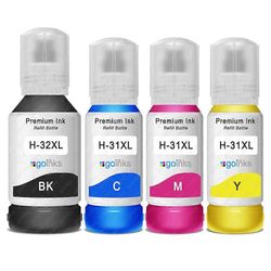 Go Inks Sarja 4 mustepulloa 135ml/70ml korvaamaan HP 32XL &31XL -yhteensopivan/ei-OEM-valmistajan Go Inksistä Musta/Syaani/Magenta