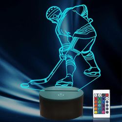Jääkiekko Yövalo, Ammonite Hockey Player 3D-lamppu 16 Värinvaihto kaukosäätimellä ja ajastimella, miesten jääkiekkosisustus