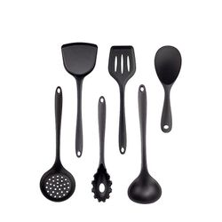 Unbrand 6pcs Sæt sort silikone køkkenudstyr Non-stick Madlavning Tool