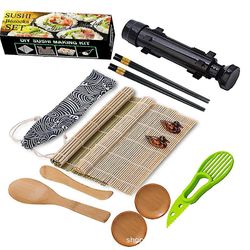 Exia Sushi Making Kit, 13 I 1 Sushi Bazooka Rullesett Med Bambus Matte, Bazooka Roller Svart
