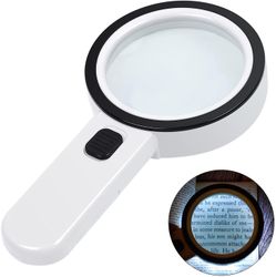 Linkrunning Tændt læseforstørrelsesglas, 30X forstørrelsesglas med 12 LED-lys, håndholdt forstørrelsesglas, oplyst forstørrelsesglas til læsning, s...