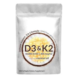 Mikroingredienser Vitamin D3 med K2 Supplement, 180 Soft-Gels, K2 2 i 1 Support Immun, Hjerte, Joi