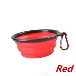 Ny silikone hund Feeder Skål med Karabiner Folding Cat Bowl Travel Hund Feeding Supplies Food Water Container Pet Tilbehør Rød S