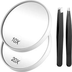 Eveltek 10x og 20x forstørrelses makeup spejl og pincet kit, 3.5 tommer spejl Hvid
