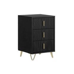 SoBuy FBT115-L-SCH, yöpöytä 3 laatikolla yöpöytä yöpöytä kultaisilla metallijaloilla ja kahvoilla makuuhuoneeseen Musta