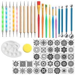 58 Pcs mandala maleri værktøj skabelon diy graffiti kunst søm forsyninger at05