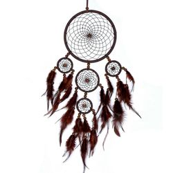 unelmasieppari Dreamcatcher helmillä ja todellisilla höyhenillä Ruskea - 11 cm