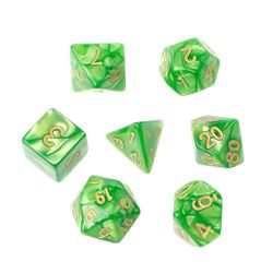 7stk Polyhedral Dice Guld Tal For Dragon Pathfinder D20 D12 2xd10 D8 D6 D4 Grøn