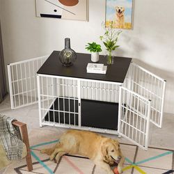 Bingo Paw Extra stor Wood Dog Kennel Ändbord Pet Dog Bur Bur Gitter Lekhage Lekhage Vitt valnötsträ Medium