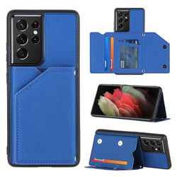 Gangxun Sag til Samsung Galaxy S21 Ultra Vintage Cuir Cover Læderetui Kofanger - Bleu