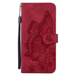 Gangxun Sag til Iphone 12 Retro Flip Wallet prægning Butterfly Cover - Rød