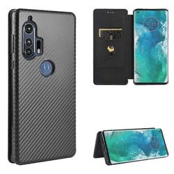 Hiilikuitutekstuuri vaakasuora käännettävä TPU + PC + PU nahkakotelo köydellä ja korttipaikalla Motorola Moto One Zoomille Musta