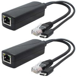 2-pakkaus 5V Gigabit PoE -jakaja, USB Type C, 48V - 5V 2.4A Adaper, IEEE 802.3Af -yhteensopiva Musta