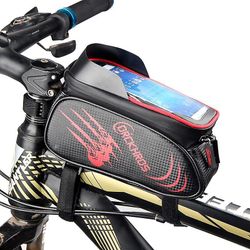 Cykeltaske mountainbike mobiltelefon taske Front Beam Bag Sadeltaske Touch Screen Vandtæt Rød og sort