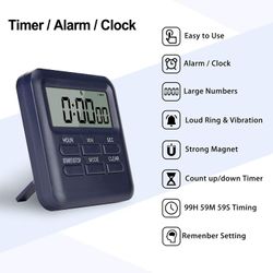 Linkrunning Digital timer med 3 i 1 ur / alarmfunktion, magnetisk køkkentimer, nedtællingsstopurtimer, køkken / studie / sportstidsstyring (mørk blå