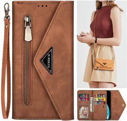 Jying Lanyard sag til Iphone 13 Pro Max aftagelig Crossbody Lanyard Lynlås Tegnebog håndtaske sag med 6 kortholdere, premium Pu Læder Beskyttende F...