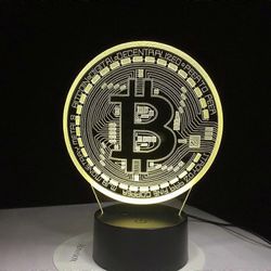 Bitcoin Coin Art akryyli led-yövalo huoneeseen koristeellinen yövalon kosketusanturi 16 väriä vaihtamassa 3D-pöydän yövalaisinta Sininen
