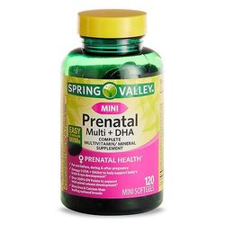 Spring Valley Mini Prenatal Complete Multivitamin (multi + Dha), 120 pehmeää geeliä