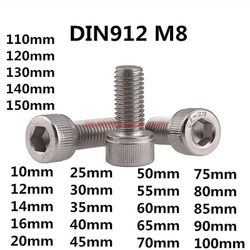Din912 M8 metrisk gevind 304 rustfrit stål hex socket head cap skruebolte M8 *(10/12/14/16/20/25/30/35/40/45/50/55/60 ~ 150) mm